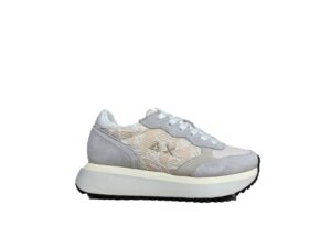 Sneaker Big Ally Flower in suede e mesh bianco panna